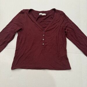Abercrombie Maroon Burgundy Long Sleeve V Neck‎ Henley Shirt Women's Size L y2k